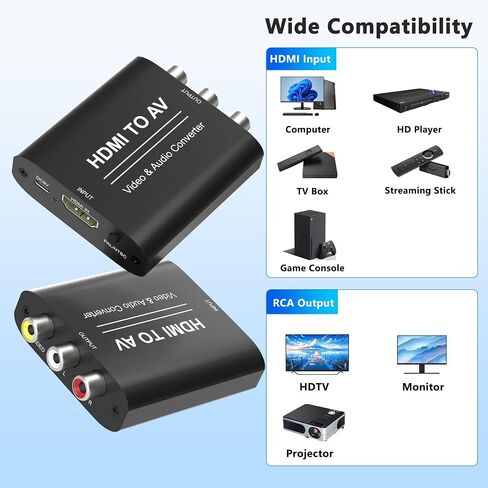 HDMI to RCA Converter, HDMI to AV Adapter, Red Yellow White CVBs Composite Video Audio Converter for Old TV Compatible PAL/NTSC for Apple TVs, Fire TV Stick, Chromecast, Roku, DVD, Android TVs Box in Saudi Arabia
