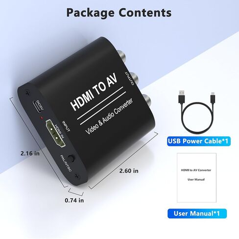 HDMI to RCA Converter, HDMI to AV Adapter, Red Yellow White CVBs Composite Video Audio Converter for Old TV Compatible PAL/NTSC for Apple TVs, Fire TV Stick, Chromecast, Roku, DVD, Android TVs Box in Saudi Arabia