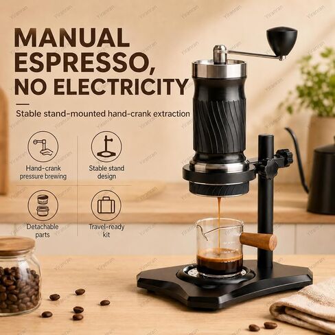 Hand Crank Coffee Machine Set, Portable Manual Espresso Coffee Maker, Operating Pressure 9 Bar - 12 Bar, Free Control Of Water Temperature, For Cappuccino, Latte, Silver, Outdoor Trave in Saudi Arabia