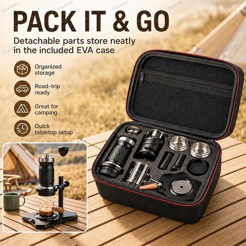 Hand Crank Coffee Machine Set, Portable Manual Espresso Coffee Maker, Operating Pressure 9 Bar - 12 Bar, Free Control Of Water Temperature, For Cappuccino, Latte, Silver, Outdoor Trave in Saudi Arabia