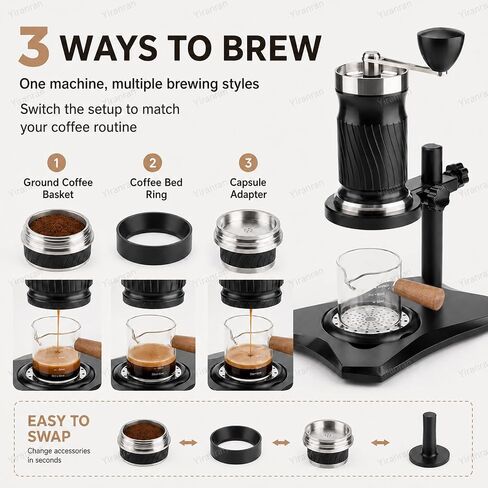 Hand Crank Coffee Machine Set, Portable Manual Espresso Coffee Maker, Operating Pressure 9 Bar - 12 Bar, Free Control Of Water Temperature, For Cappuccino, Latte, Silver, Outdoor Trave in Saudi Arabia