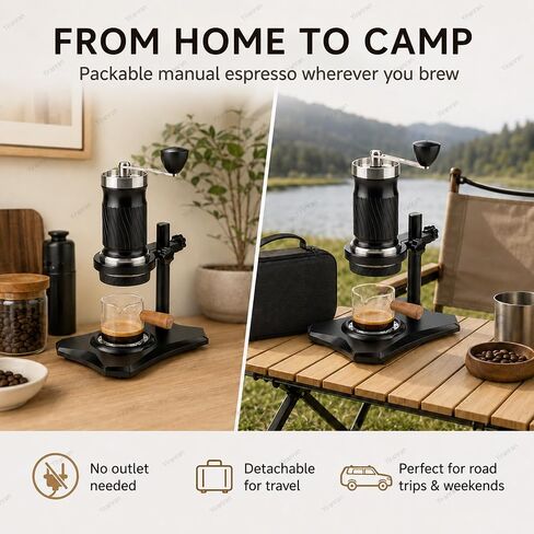 Hand Crank Coffee Machine Set, Portable Manual Espresso Coffee Maker, Operating Pressure 9 Bar - 12 Bar, Free Control Of Water Temperature, For Cappuccino, Latte, Silver, Outdoor Trave in Saudi Arabia