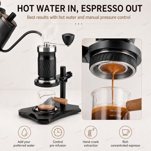 Hand Crank Coffee Machine Set, Portable Manual Espresso Coffee Maker, Operating Pressure 9 Bar - 12 Bar, Free Control Of Water Temperature, For Cappuccino, Latte, Silver, Outdoor Trave in Saudi Arabia
