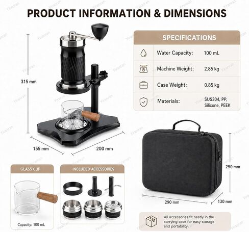 Hand Crank Coffee Machine Set, Portable Manual Espresso Coffee Maker, Operating Pressure 9 Bar - 12 Bar, Free Control Of Water Temperature, For Cappuccino, Latte, Silver, Outdoor Trave in Saudi Arabia