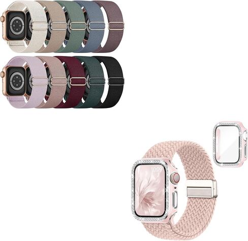 Stretchy Bands and Bling Case Compatible with Apple Watch Bands for Women 40mm 44mm 41mm 45mm 42mm 46mm in Saudi Arabia