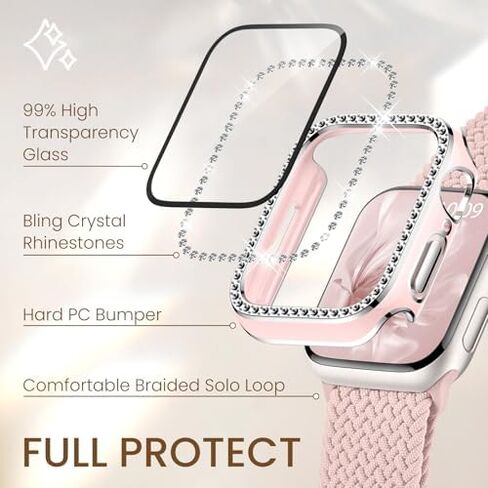Stretchy Bands and Bling Case Compatible with Apple Watch Bands for Women 40mm 44mm 41mm 45mm 42mm 46mm in Saudi Arabia