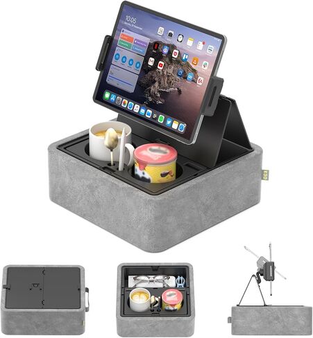 KDD Tablet Pillow Stand, Adjustable iPad Holder for Bed, Lap and Desk with Two Cup Holder and Storage Tray, 360°Rotating Clip Soft Dock Compatible with iPad Pro 12.9, Air, Mini, Phone and E-Reader in Saudi Arabia