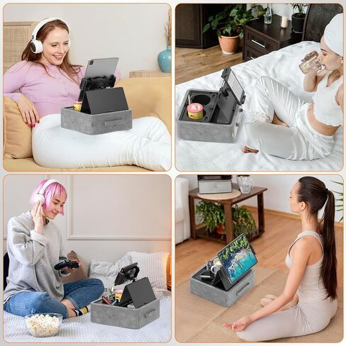 KDD Tablet Pillow Stand, Adjustable iPad Holder for Bed, Lap and Desk with Two Cup Holder and Storage Tray, 360°Rotating Clip Soft Dock Compatible with iPad Pro 12.9, Air, Mini, Phone and E-Reader in Saudi Arabia