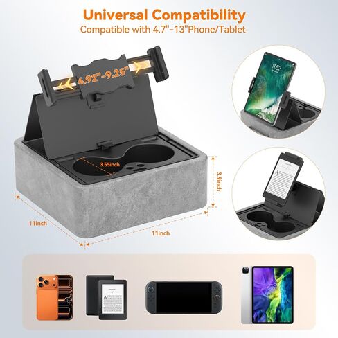 KDD Tablet Pillow Stand, Adjustable iPad Holder for Bed, Lap and Desk with Two Cup Holder and Storage Tray, 360°Rotating Clip Soft Dock Compatible with iPad Pro 12.9, Air, Mini, Phone and E-Reader in Saudi Arabia