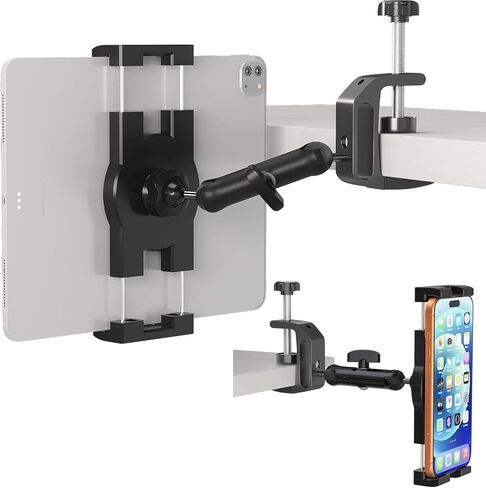 Under Cabinet Tablet Mount, Kitchen Tablet Holder iPad Mount for Desk/Table/Board/Chair,Compatible with 4.7~12.9" iPad/Nexus/LG G Pads/e-Reader/Switch/iPhone,360° Adjustable Aluminum Alloy Arm Stand in Saudi Arabia
