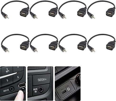 8pcs 3.5mm Male Audio Aux Jack to USB 2.0 Type A Female OTG Converter Cable Flexible Protection 20cm/7.9inch High Definition Sound Black in Saudi Arabia