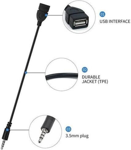 8pcs 3.5mm Male Audio Aux Jack to USB 2.0 Type A Female OTG Converter Cable Flexible Protection 20cm/7.9inch High Definition Sound Black in Saudi Arabia