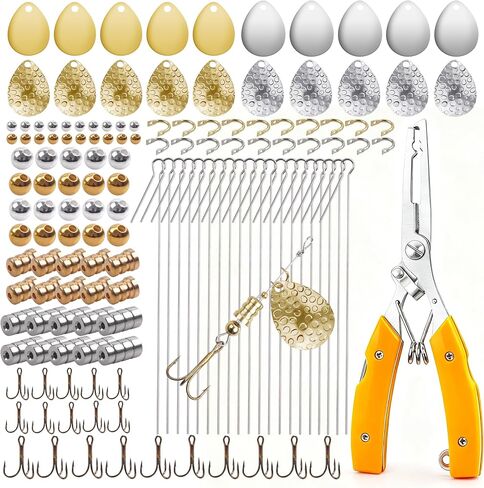 Fishing Spinner Lures Making Kit,141pcs Inline Spinner Colorado Blades Clevis Shaft Treble Hooks Pliers Spinnerbaits Accessories for DIY Fishing Lure Making Supplies Tackle in Saudi Arabia