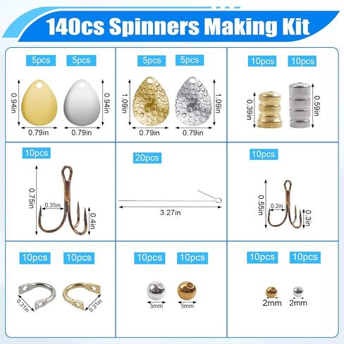 Fishing Spinner Lures Making Kit,141pcs Inline Spinner Colorado Blades Clevis Shaft Treble Hooks Pliers Spinnerbaits Accessories for DIY Fishing Lure Making Supplies Tackle in Saudi Arabia