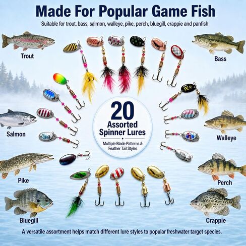20PCS Fishing Spinners, Inline Spinner Lures for Trout Bass Pike in Saudi Arabia