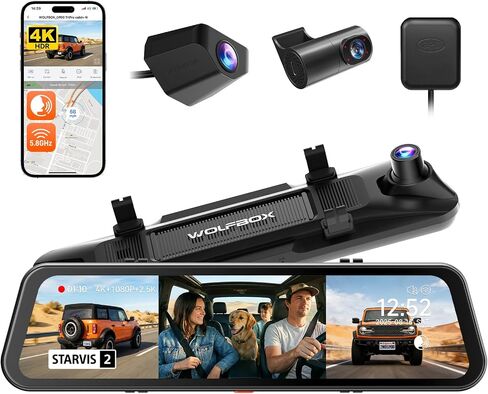 WOLFBOX G900 Tripro 3 Channel 4K Rear View Mirror Camera,8MP STARVIS IMX678 in Saudi Arabia