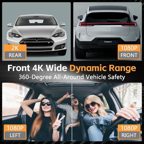 4 Channel 360° Dash Cam Front and Rear Inside Left & Right, Free 64GB Card in Saudi Arabia