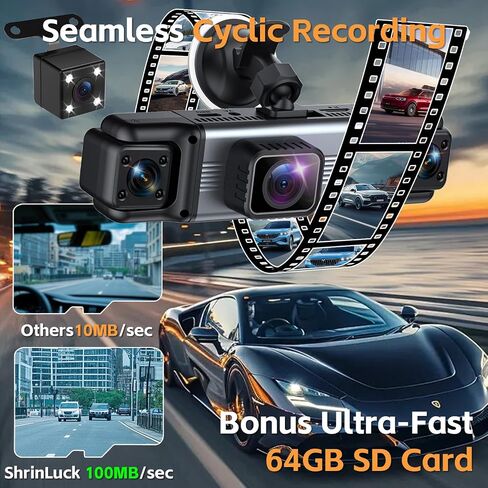 4 Channel 360° Dash Cam Front and Rear Inside Left & Right, Free 64GB Card in Saudi Arabia