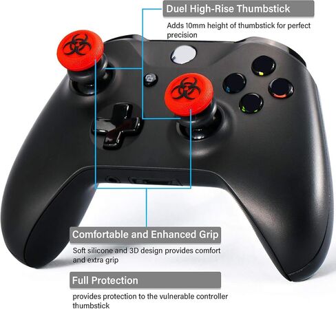 FPS Thumbstick Extender x 2 & Printing Rubber Silicone Grip Cover x 4 for Xbox Series X/S & Xbox One Controller(Radiation Black & BioH Red) in Saudi Arabia
