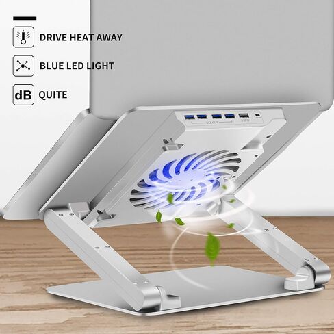 وسادة تبريد للكمبيوتر المحمول SOUNDANCE مع مروحة منخفضة الضوضاء ومحاور USB 3.0، مبرد كمبيوتر محمول جيد التهوية يمنع ارتفاع درجة الحرارة، حامل كمبيوتر محمول مريح يدعم ما يصل إلى 17 بوصة كمبيوتر محمول للألعاب، ألومنيوم in Saudi Arabia