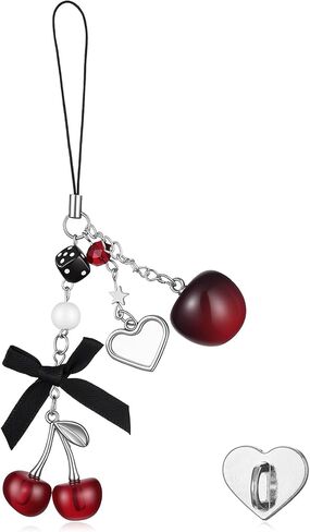 Cherry Keychain Charm Cute Phone Charm Strap, Cherry Phone Chain Lanyard Pendant Wrist Strap for Bag Key Camera Purse Decoration in Saudi Arabia