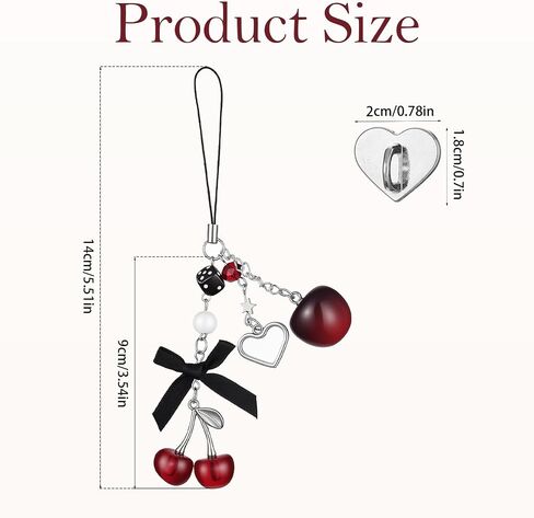 Cherry Keychain Charm Cute Phone Charm Strap, Cherry Phone Chain Lanyard Pendant Wrist Strap for Bag Key Camera Purse Decoration in Saudi Arabia