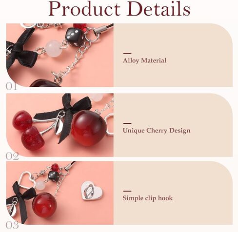Cherry Keychain Charm Cute Phone Charm Strap, Cherry Phone Chain Lanyard Pendant Wrist Strap for Bag Key Camera Purse Decoration in Saudi Arabia