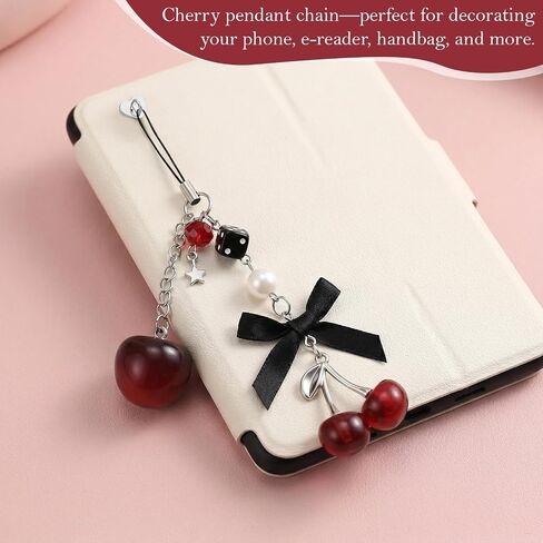 Cherry Keychain Charm Cute Phone Charm Strap, Cherry Phone Chain Lanyard Pendant Wrist Strap for Bag Key Camera Purse Decoration in Saudi Arabia