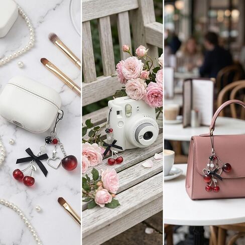 Cherry Keychain Charm Cute Phone Charm Strap, Cherry Phone Chain Lanyard Pendant Wrist Strap for Bag Key Camera Purse Decoration in Saudi Arabia