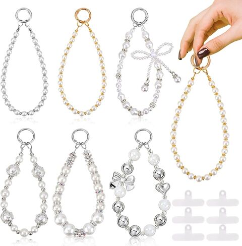 6Pcs Pearl Phone Charms Beaded Phone Wrist Straps in Saudi Arabia