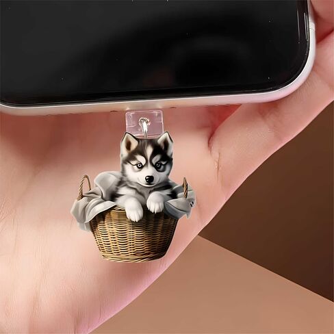 Fluffy Husky Puppy Dust Plug Acrylic Charms for electronic products,Type-C Charging Port Dust Plugs Pendant Compatible with E-Reader Phone Tablet, Gift for Christmas, Birthday, Anniversary Day in Saudi Arabia