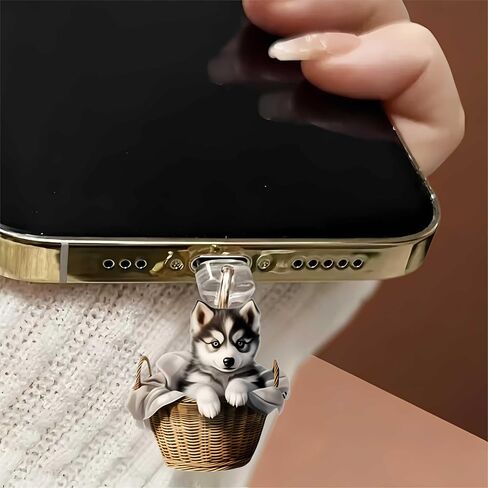Fluffy Husky Puppy Dust Plug Acrylic Charms for electronic products,Type-C Charging Port Dust Plugs Pendant Compatible with E-Reader Phone Tablet, Gift for Christmas, Birthday, Anniversary Day in Saudi Arabia