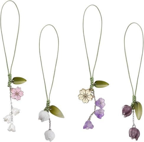 4PCS Tulip Flower Phone Charms, Cute Resin Leaf Lanyard String, Aesthetic Forest Charms for phone case, Summer Beach Keychain Strap for Camera Key Purse Decoration Accessories for Women in Saudi Arabia