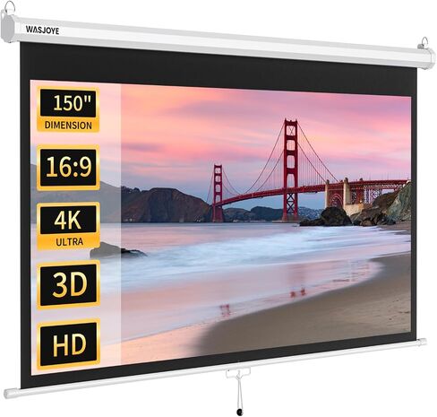 120'' Projector Screen Manual Pull Down with Auto Locking - 16:9 HD 4K 3D in Saudi Arabia