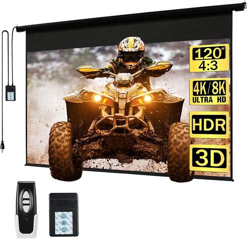 Kayle 120 Inch Motorized Projector Screen w/Wireless Remote, Black, 16:9 in Kuwait