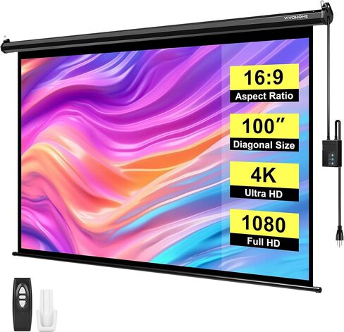 VIVOHOME 84 Inch 16:9 Motorized Projector Screen, White in Saudi Arabia