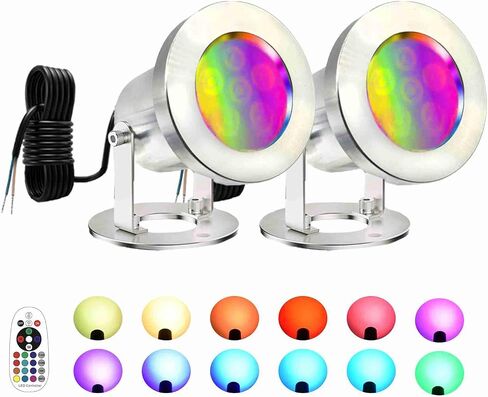أضواء بركة LED مع جهاز التحكم عن بعد، 6W SS316 الفولاذ المقاوم للصدأ RGB تحت الماء نافورة ضوء IP68 مقاوم للماء في الهواء الطلق أضواء تحت الماء لشلال البركة (1) in Saudi Arabia