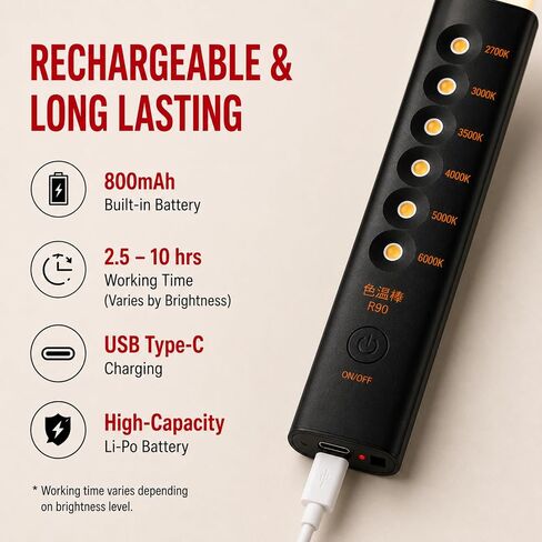 Wired4Signs Portable Color Temperature Lamp Stick - Adjustable 2700K‑6000K LED Light Bar with Rechargeable Battery and USB‑C Charging in Saudi Arabia