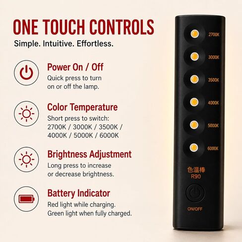 Wired4Signs Portable Color Temperature Lamp Stick - Adjustable 2700K‑6000K LED Light Bar with Rechargeable Battery and USB‑C Charging in Saudi Arabia
