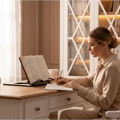 Wooden Book Stand Reading Holder for Cookbooks Quran Tablet Adjustable Height 13.8 in - Ecru - Ecru in Saudi Arabia