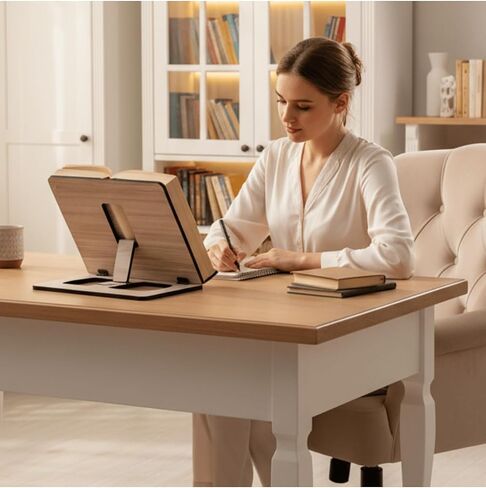 Wooden Book Stand Reading Holder for Cookbooks Quran Tablet Adjustable Height 13.8 in - Ecru - Ecru in Saudi Arabia