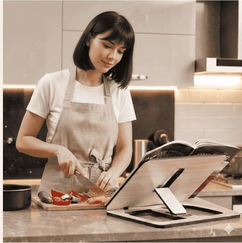Wooden Book Stand Reading Holder for Cookbooks Quran Tablet Adjustable Height 13.8 in - Ecru - Ecru in Saudi Arabia