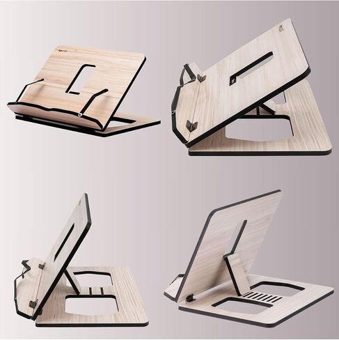 Wooden Book Stand Reading Holder for Cookbooks Quran Tablet Adjustable Height 13.8 in - Ecru - Ecru in Saudi Arabia