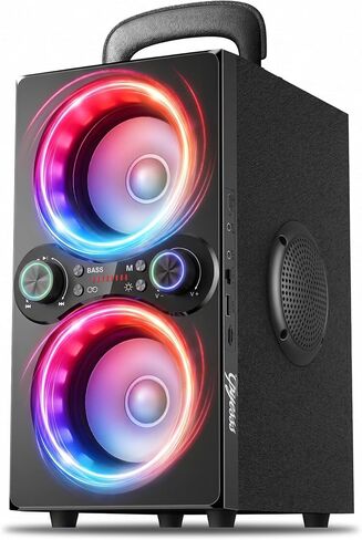 TPyesss Party Loud Bluetooth Speaker: 80W Peak Powerful Bass, Long Playtime, Vibrant Lights, Portable Wireless Speakers with TWS Pairing, Large Subwoofer for Outdoor, Garage & Home in Saudi Arabia
