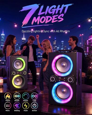 TPyesss Party Loud Bluetooth Speaker: 80W Peak Powerful Bass, Long Playtime, Vibrant Lights, Portable Wireless Speakers with TWS Pairing, Large Subwoofer for Outdoor, Garage & Home in Saudi Arabia