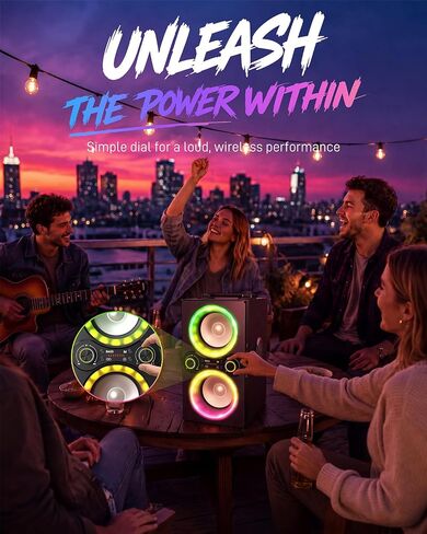 TPyesss Party Loud Bluetooth Speaker: 80W Peak Powerful Bass, Long Playtime, Vibrant Lights, Portable Wireless Speakers with TWS Pairing, Large Subwoofer for Outdoor, Garage & Home in Saudi Arabia