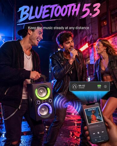 TPyesss Party Loud Bluetooth Speaker: 80W Peak Powerful Bass, Long Playtime, Vibrant Lights, Portable Wireless Speakers with TWS Pairing, Large Subwoofer for Outdoor, Garage & Home in Saudi Arabia