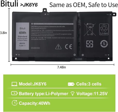 JK6Y6 Replacement Battery for Dell 14 5000 5300 5301 5401 5402 5408 5409 5501 5508 5509 5400 5406 7405 7300 7306 7500 7506 2-in-1 Silver Series Latitude 3410 3510 Vostro 5301 40Wh in Saudi Arabia
