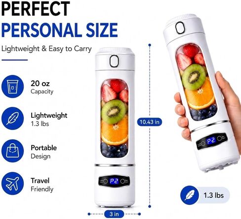 خلاط محمول للمخفوقات والعصائر، خلاط شخصي 20 أونصة قابل لإعادة الشحن عبر USB، كوب عصارة عالي السرعة بـ 6 شفرات لمخفوق البروتين، عصير الفاكهة، السفر، صالة الألعاب الرياضية، المكتب، أبيض in Saudi Arabia