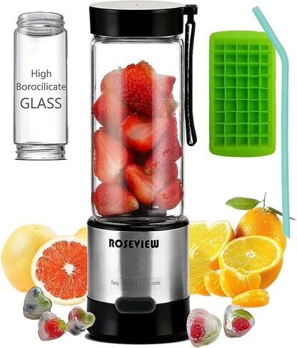 Portable Smoothie blender Glass bottle Mini USB rechargeable 2 battery Handheld Shakes blend Cup USB juicer Cordless Personal smoothies maker mixer (Stainless) in Saudi Arabia